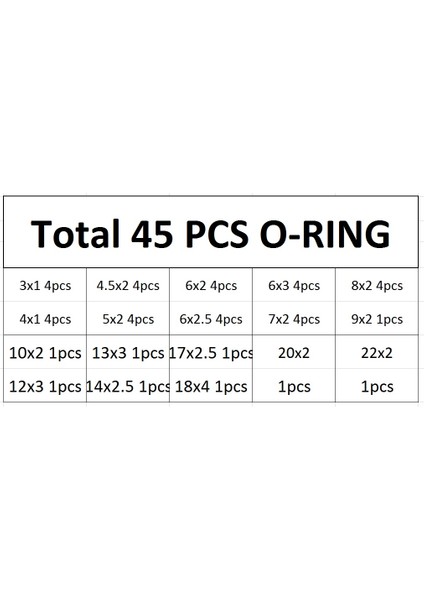 45 Adet Kauçuk O-Ring Conta Takımı Kilitli Poşetli