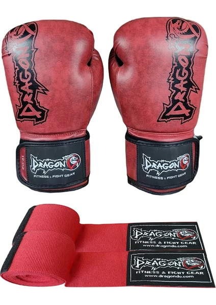 30127-P Distrito Boks ,muay Thai Eldiveni ve Kırmızı 3,5 Metre Bandajlı Set