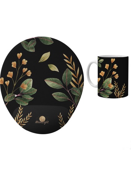 Black Flower Mousepad ve Kupa Hediye Seti
