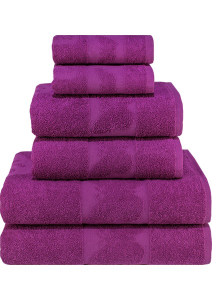 Kelebek Desenli Pamuk Banyo Havlu Seti 6 Adet, 2 Banyo Havlusu, 2 El Havlusu, ve 2 Yüz Havlusu, -Comfort- Magenta, fiyatları