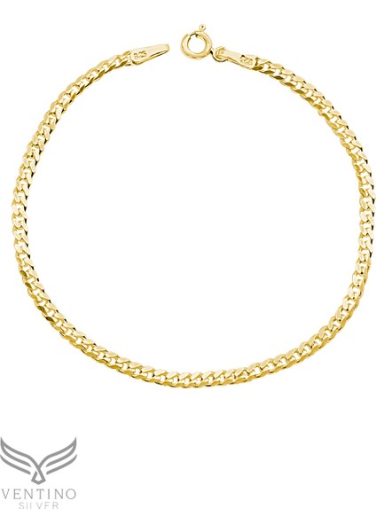 Gurmet Bileklik 925 Ayar Gümüş Altın Kaplama 20 cm Uzunluk 3 mm Kalınlık