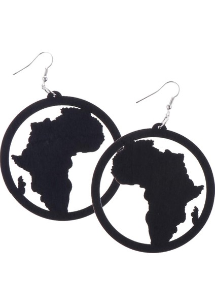 Abartmak Ahşap Afrika Harita Şekli Dangle Küpe Kanca Damla Küpe Siyah (Yurt Dışından)