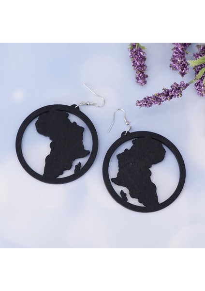 Abartmak Ahşap Afrika Harita Şekli Dangle Küpe Kanca Damla Küpe Siyah (Yurt Dışından) fiyatları