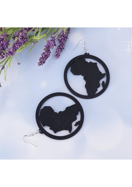 Abartmak Ahşap Afrika Harita Şekli Dangle Küpe Kanca Damla Küpe Siyah (Yurt Dışından) modelleri