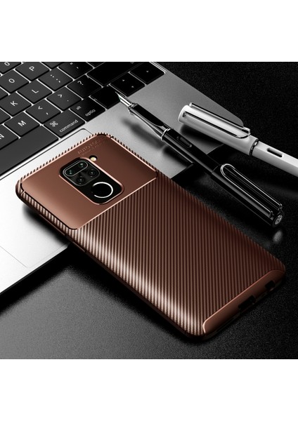 Redmi Note 9 Kahverengi İçin Karbon Fiber Tpu Kılıfı (Yurt Dışından)