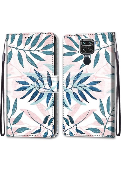 Xiaomi İçin Redmi Not 9 / 10X 4G Çapraz Doku Kılıf Pembe Yeşil Yaprak (Yurt Dışından)