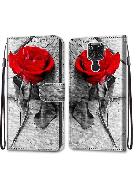 Xiaomi İçin Redmi Not 9 / 10X 4G Çapraz Doku Kılıfı Ahşap Kırmızı Gül (Yurt Dışından)