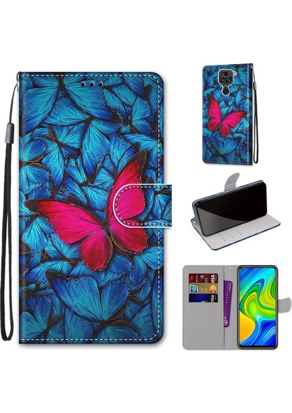 Xiaomi Redmi İçin Not 9 / 10X 4G Çapraz Doku Kılıf Mavi Kırmızı Kelebek (Yurt Dışından) fırsatları