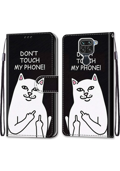 Xiaomi İçin Redmi Not 9 / 10X 4G Çapraz Doku Kılıf Orta Parmak Beyaz Kedi (Yurt Dışından)