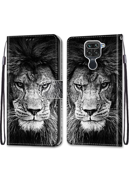 Xiaomi İçin Redmi Note 9 / 10X 4G Çapraz Doku Kılıfı Siyah Beyaz Aslan Kafası (Yurt Dışından)