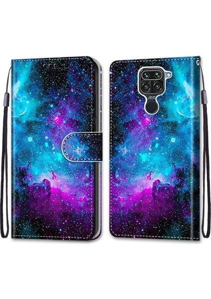 Xiaomi Redmi İçin Not 9 / 10X 4G Çapraz Doku Kılıf Mor Yeşil Yıldızlı Gökyüzü (Yurt Dışından)