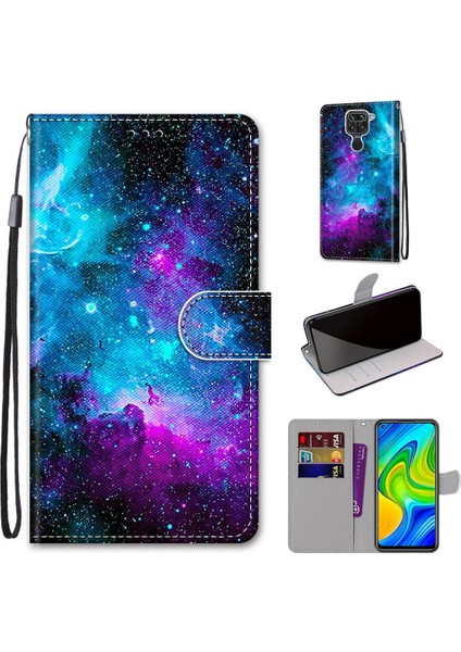 Xiaomi Redmi İçin Not 9 / 10X 4G Çapraz Doku Kılıf Mor Yeşil Yıldızlı Gökyüzü (Yurt Dışından) fırsatları