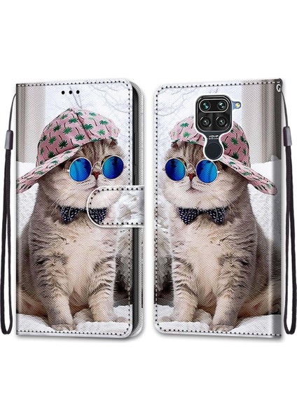 Xiaomi İçin Redmi Not 9 / 10X 4G Çapraz Doku Kılıf Eğitim Şapkası Mavi Ayna Kedisi (Yurt Dışından)