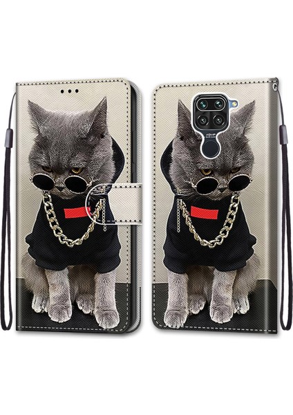 Xiaomi İçin Redmi Not 9 / 10X 4G Çapraz Doku Kılıf Altın Zincir Gri Kedi (Yurt Dışından)