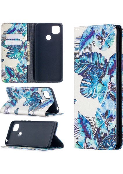 Xiaomi Redmi 9C Deri Kasa Mavi Yaprakları İçin (Yurt Dışından) fiyatları