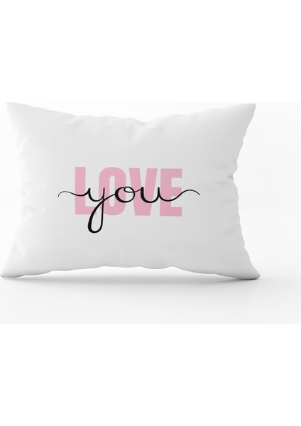 Beyaz Pembe Modern Love You Dijital Baskılı Kırlent Kılıfı - CGH338-3550 Çift Tarafı Baskılı