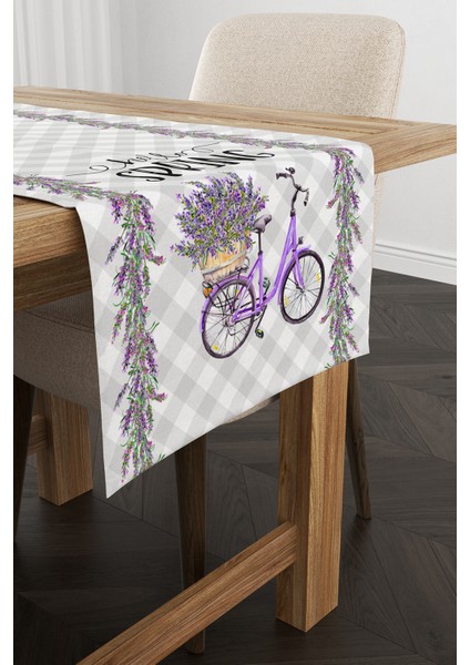 Gri Mor Kareli Bahar Temalı Dijital Baskılı Runner CGH1042-RN