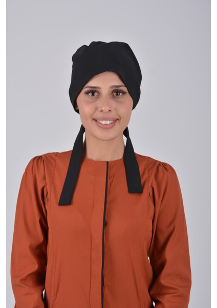 Likralı Tesettür Bone - Düz Siyah