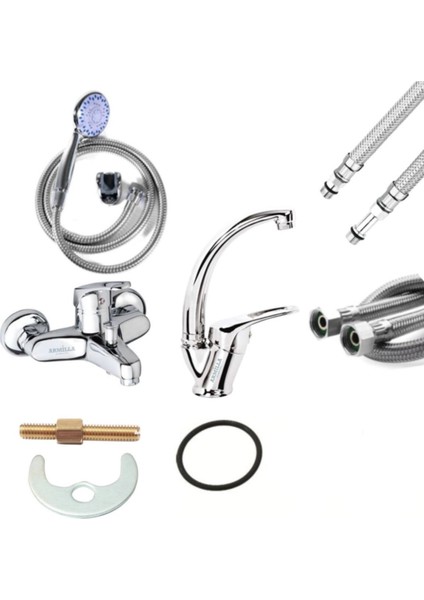 Armatür Duş Başlığı Banyo Bataryası 3'lü Set