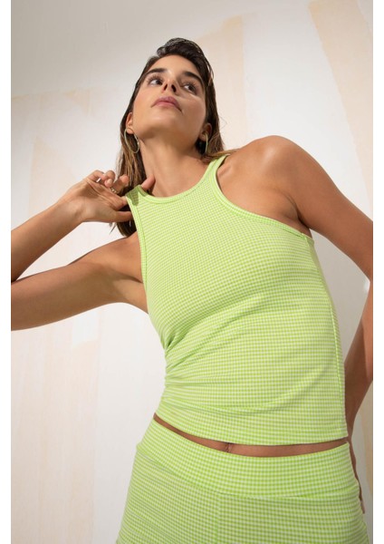 Slim Fit Dar Kesim Halter Yaka Pötikareli Atlet X8303AZ22SM