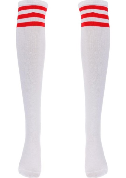 Şerit Uyluk Yüksek Tüp Çorap L Beyaz-Çizgili (Yurt Dışından)