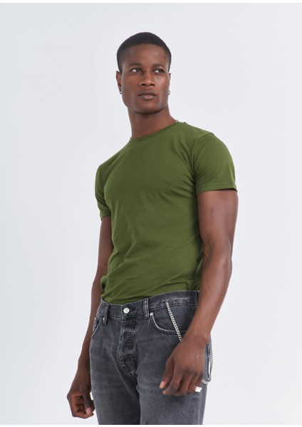 Bd Straight Slim-Fit Likralı Tişört Haki