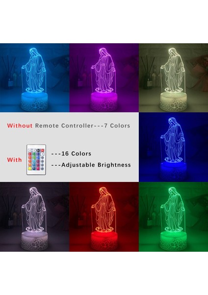 3D LED Gece Lambası Kutsal Meryem Ana Dokunmatik 16 Renk Değiştirme (Yurt Dışından)