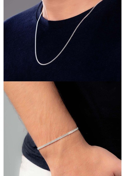 925 Ayar Gümüş Gurmet Zincir Kolye Bileklik Set VES850360