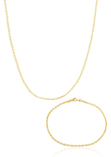 925 Ayar Gümüş Gold Kaplama Forse Kolye Bileklik Set VES-8510G65