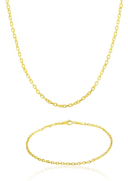 925 Ayar Gümüş Gold Kaplama Forse Kolye Bileklik Set VES-85116G55