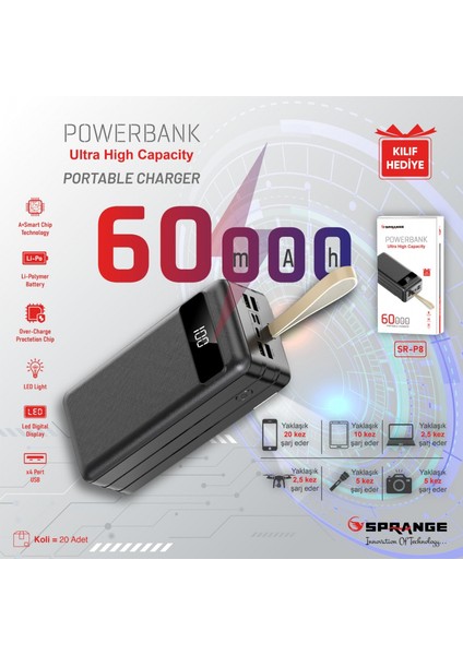Sr-P8 60.000MAH LCD Ekran Portable Fast Charger Powerbank fiyatları