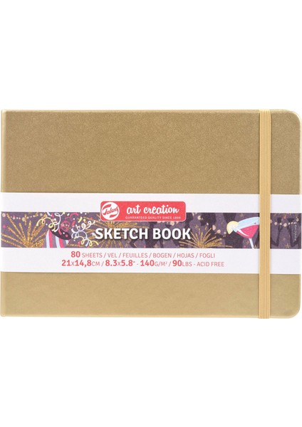 Sketchbook Sert Kapak Eskiz Çizim Defteri 15X21 cm 140 gr 80 Yaprak Metalik Altın