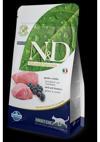 N-D Tahılsız Kuzu Etli Yaban Mersinli Kedi Maması 1.5 kg