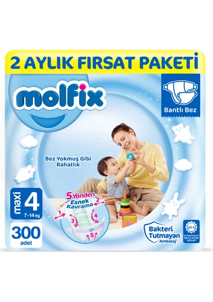 Bebek Bezi 4 Beden Maxi 2 Aylık Fırsat Paketi 300 adet