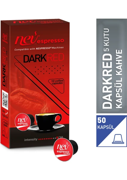 Nev Espresso Dark Red Kapsül Kahve Nespresso Uyumlu 50'li