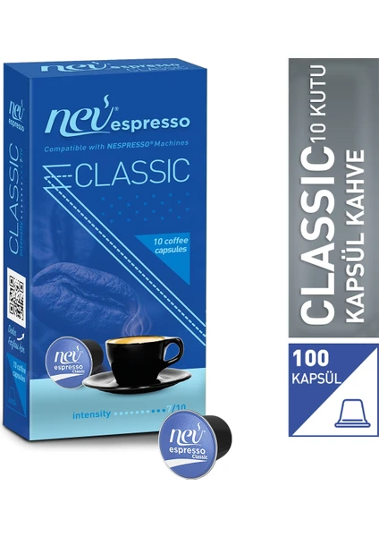 Nev Espresso Klasik Kapsül Kahve Nespresso Uyumlu 100'LÜ