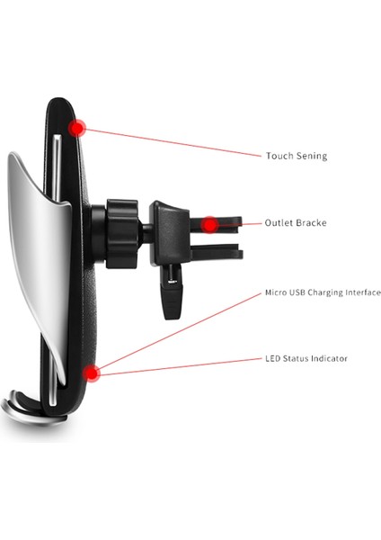 S5 Otomatik Indüksiyon Wiress Charger Havalandırma Braketi Siyah (Yurt Dışından)