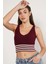 Kadın Bordo %100 Organik Pamuk Likralı Crop Triko Atlet Örme Bluz TRIST-6106 2