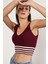 Kadın Bordo %100 Organik Pamuk Likralı Crop Triko Atlet Örme Bluz TRIST-6106 3
