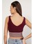 Kadın Bordo %100 Organik Pamuk Likralı Crop Triko Atlet Örme Bluz TRIST-6106 5