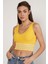 Kadın Sarı %100 Organik Pamuk Likralı Crop Triko Atlet Örme Bluz TRIST-6106 1