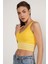 Kadın Sarı %100 Organik Pamuk Likralı Crop Triko Atlet Örme Bluz TRIST-6106 3