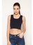 Kadın LACİVERT %100 Organik Pamuk Likralı Crop Kare Yaka Triko Atlet Örme Bluz TRIST-6123 3