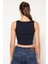 Kadın LACİVERT %100 Organik Pamuk Likralı Crop Kare Yaka Triko Atlet Örme Bluz TRIST-6123 5