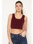 Kadın BORDO %100 Organik Pamuk Likralı Crop Kare Yaka Triko Atlet Örme Bluz TRIST-6123 1