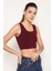 Kadın BORDO %100 Organik Pamuk Likralı Crop Kare Yaka Triko Atlet Örme Bluz TRIST-6123 4