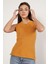 Kadın SARI %100 Organik Pamuk Selanik Örgü Yırtmaçlı Bisiklet Yaka Triko Süveter Bluz TRIST-6116 1