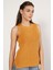 Kadın SARI %100 Organik Pamuk Selanik Örgü Yırtmaçlı Bisiklet Yaka Triko Süveter Bluz TRIST-6116 3