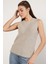 Kadın AÇIK GRİ %100 Organik Pamuk Selanik Örgü Yırtmaçlı Bisiklet Yaka Triko Süveter Bluz TRIST-6116 1