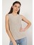 Kadın AÇIK GRİ %100 Organik Pamuk Selanik Örgü Yırtmaçlı Bisiklet Yaka Triko Süveter Bluz TRIST-6116 2